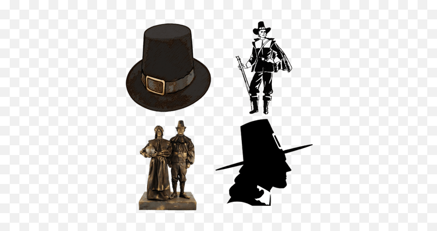 Pilgrims Black And White Illustration Pilgrim High - Puritan Silhouette Emoji,Pilgrim Hat Clipart