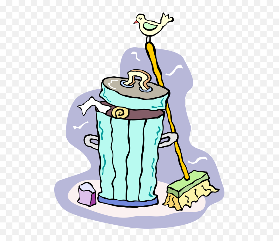 Trash Can And Broom Royalty Free Vector Clip Art - Clean Up Trash Png Emoji,Trashcan Clipart