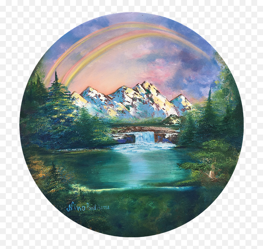 Download Rainbow In Mountains - Watercolor Circle Landscapes Emoji,Mountains Transparent Background