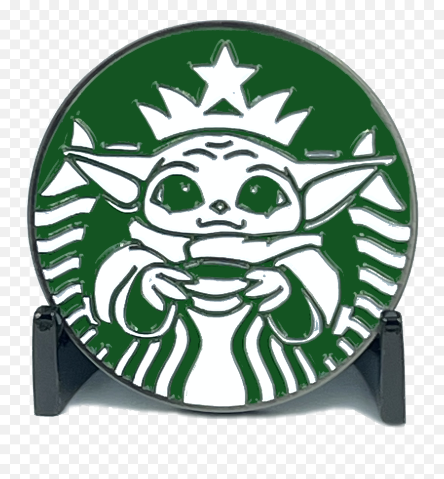 Starbucks Parody Challenge Coin Featuring Baby Yoda Drinking Emoji,Starbucks Coffee Clipart