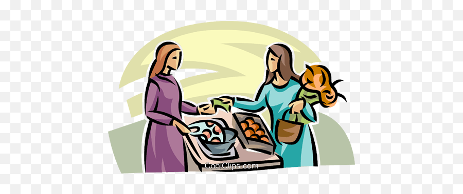 Woman Buying Produce At The Market - Buying In Market Clipart Emoji,Market Clipart