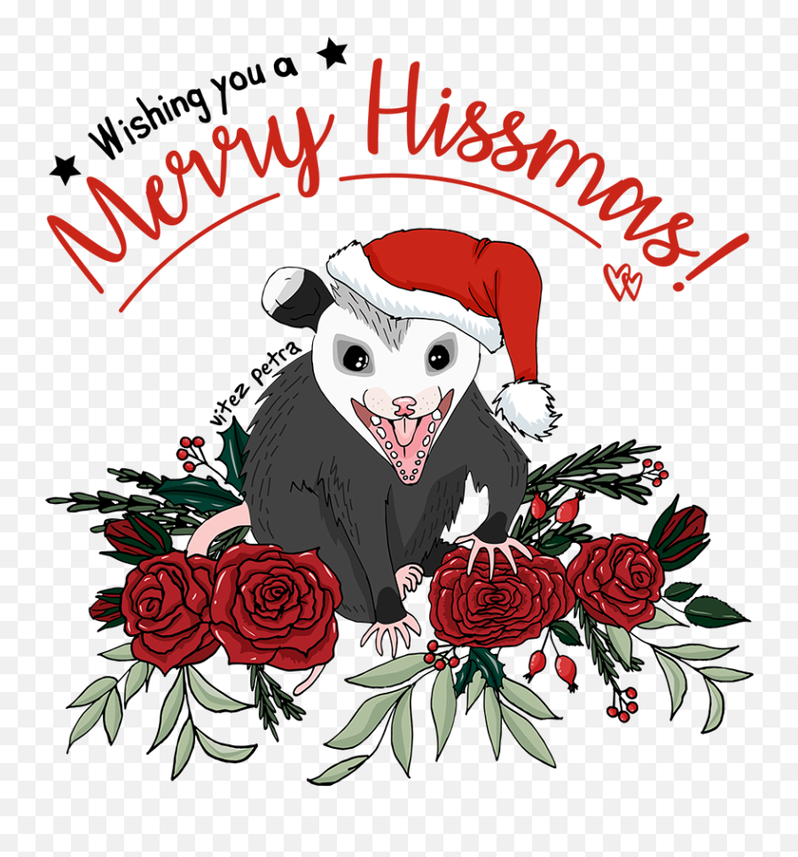 Merry Hissmas U2013 Floral Themed Christmas Possum Baby U2013 Petra Emoji,Possum Clipart