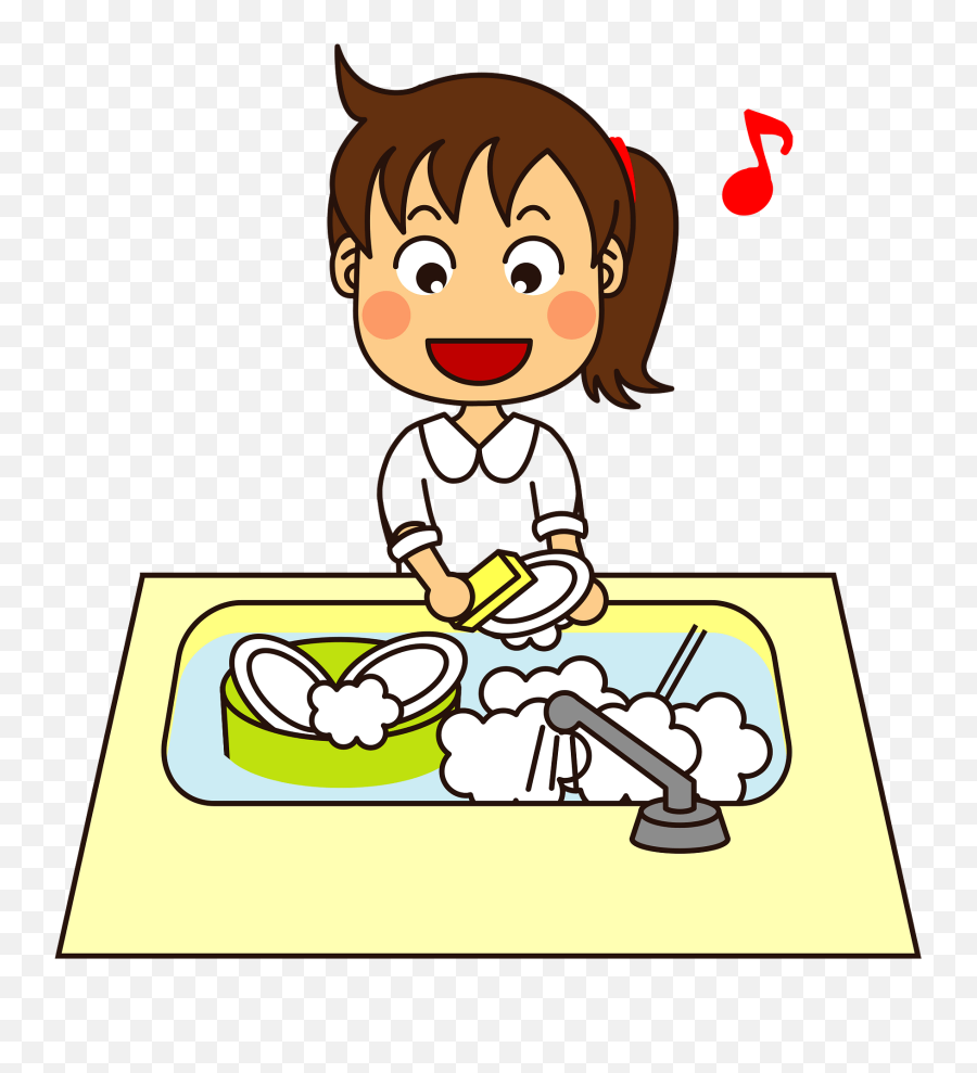 Girl Is Washing Dishes Clipart - Washing Dishes Clipart Gif Emoji,Dishes Clipart