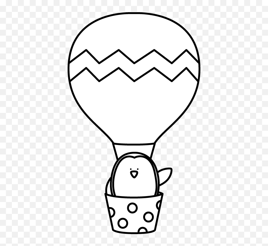 White Penguin In A Hot Air Balloon - Preschool Hot Air Balloon Template Emoji,Balloon Clipart Black And White