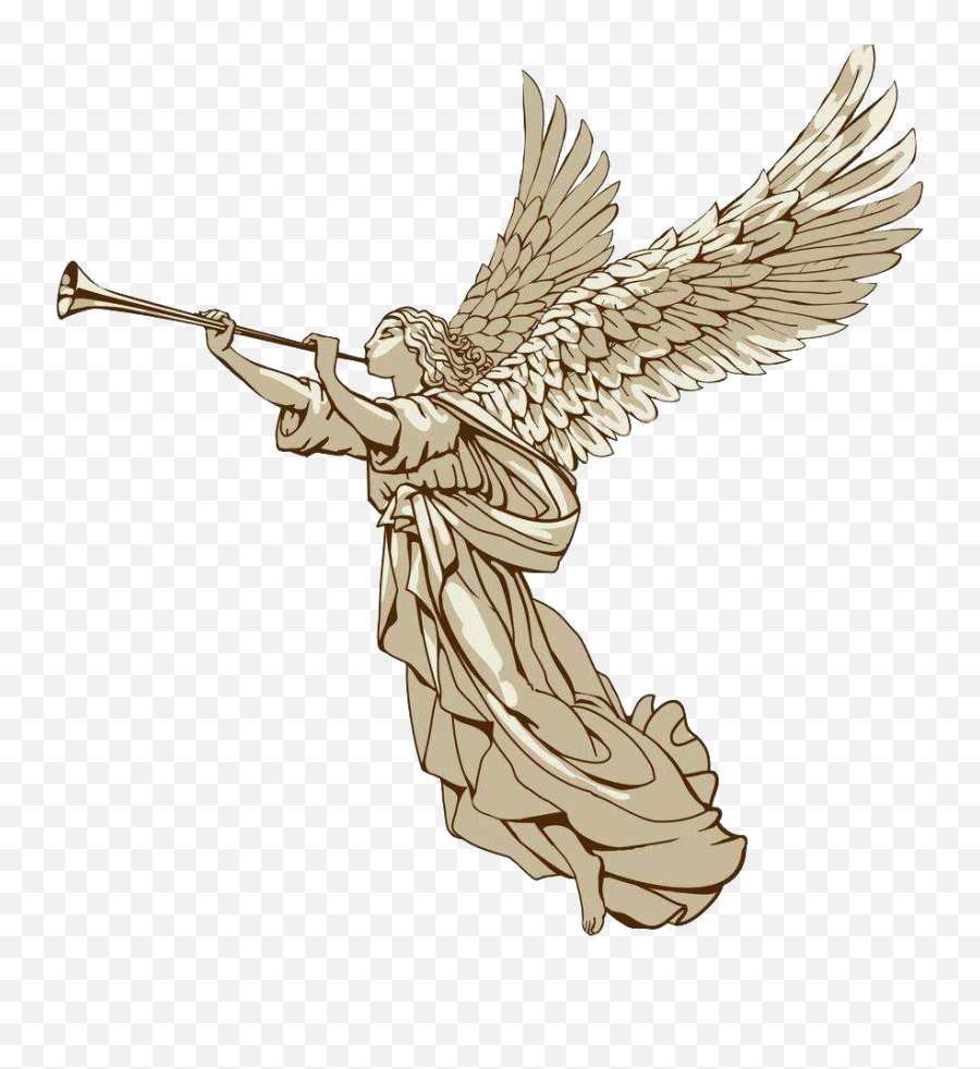 Trumpet Angel Illustration - Angel Statue Png Download Transparent Angel With Trumpet Png Emoji,Trumpet Png