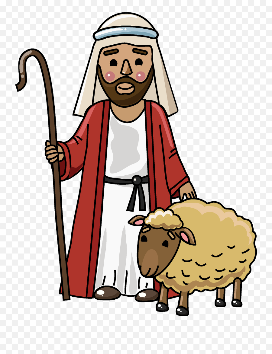 Shepherd With A Sheep Clipart - Shepherd And Sheep Cartoon Png Emoji,Shepherd Clipart
