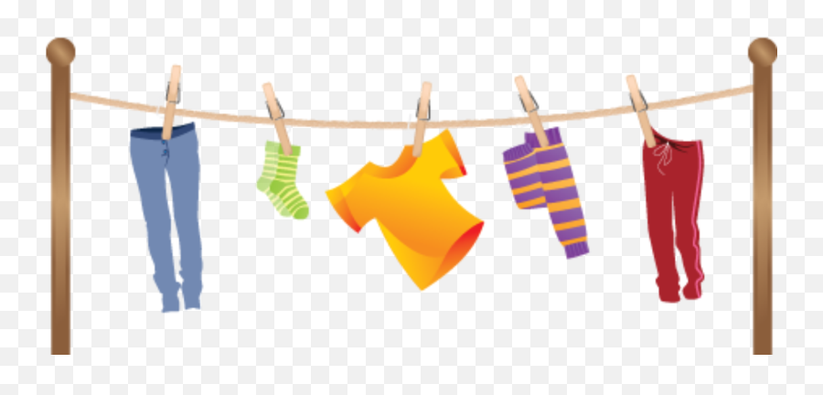 Hanging Clothes Clipart - Washing Line Clipart Png Clothesline Hanging Clothes Clipart Emoji,Clothes Clipart