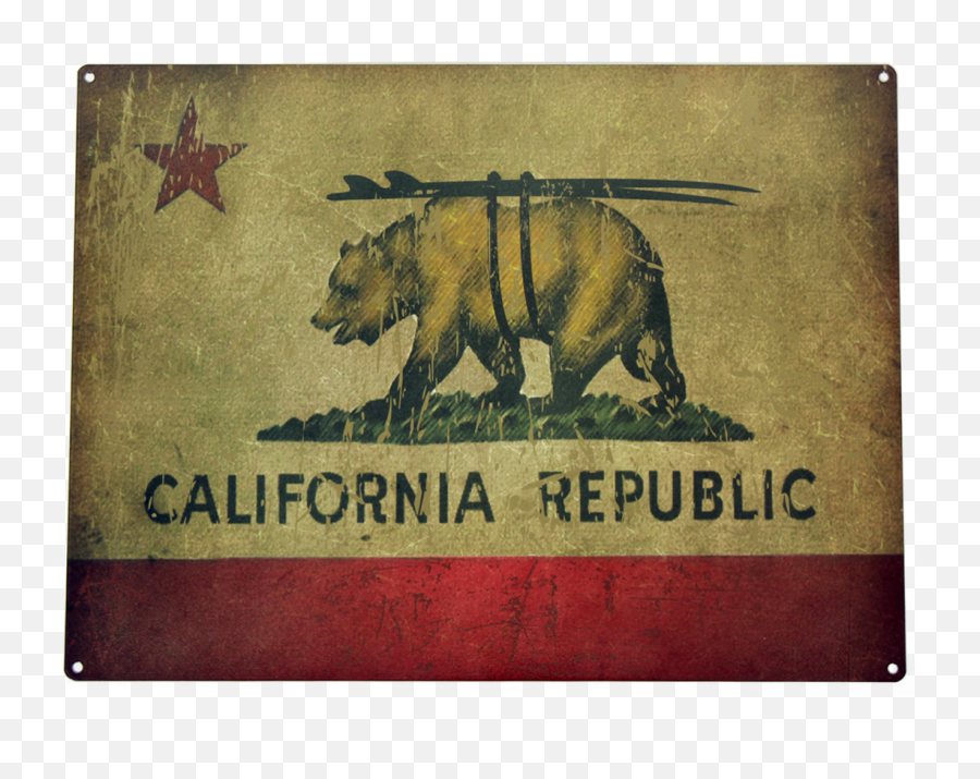California Republic Surf Bear State Flag Vintage Metal Sign Emoji,California Bear Png
