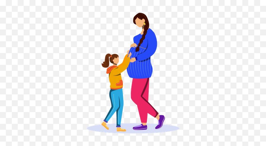 Best Premium Pregnant Woman And Little Girl Illustration Emoji,Pregnant Lady Clipart