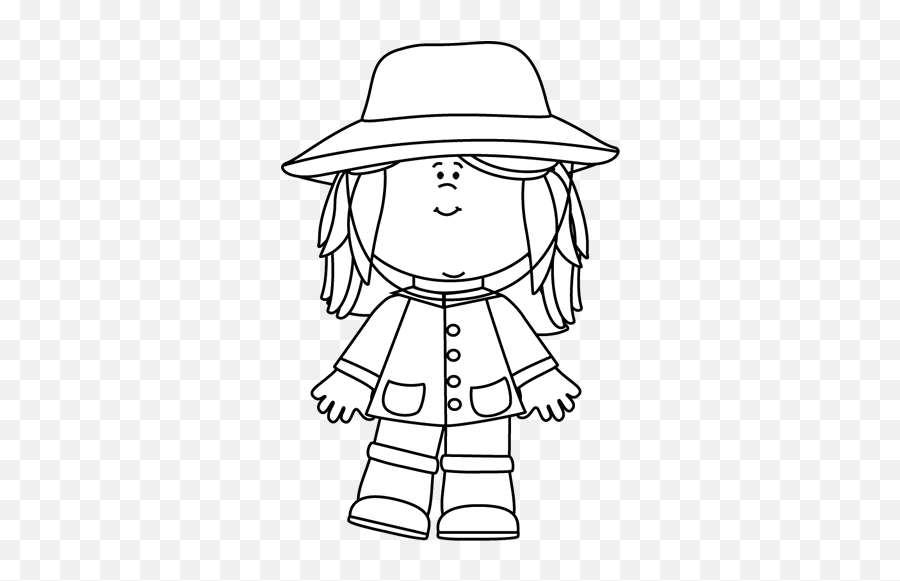 Black And White Girl In Raincoat Clip Art - Black And White Girl Wearing A Hat Clipart Black And White Emoji,Hat Clipart Black And White