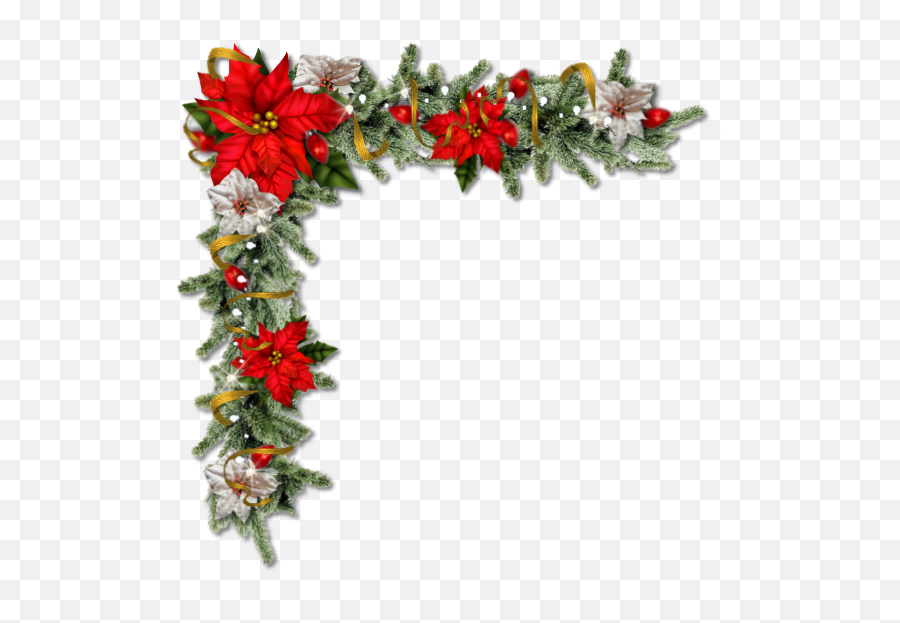 Pretty Christmas Floral Corner With Poinsettiau0027s In Png Emoji,Holiday Wreath Png