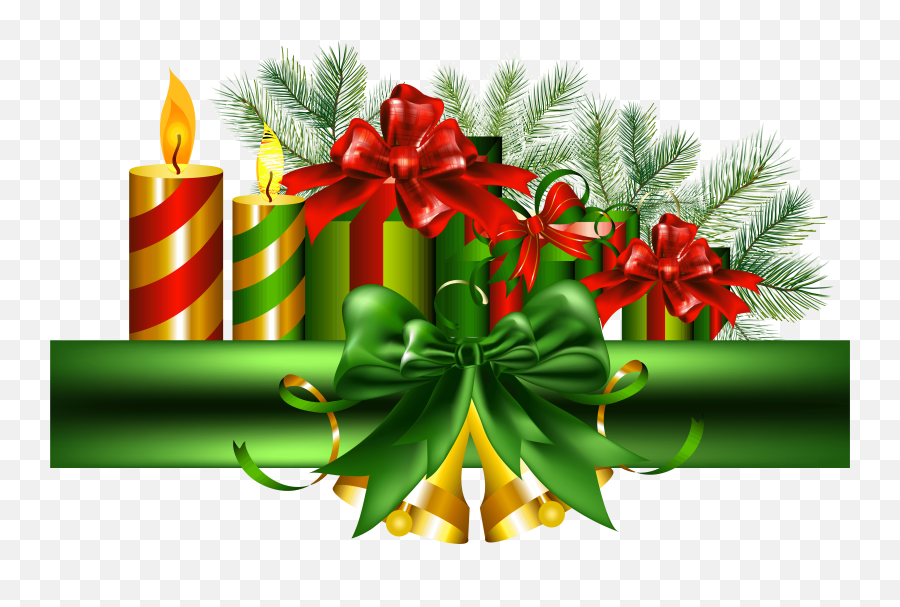 Christmas Green Decoration With Golden Bells Png Clipart - Christmas Bells Png File Emoji,Christmas Bells Clipart