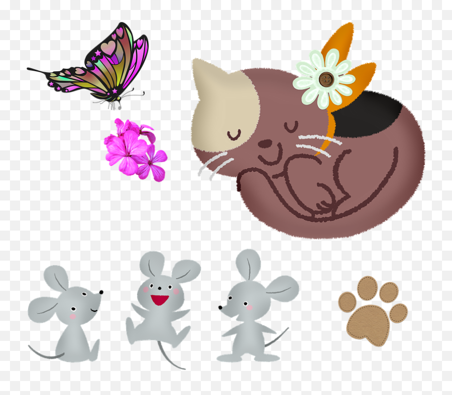 Cat Mice Butterfly - Free Image On Pixabay Emoji,Sleeping Cat Clipart