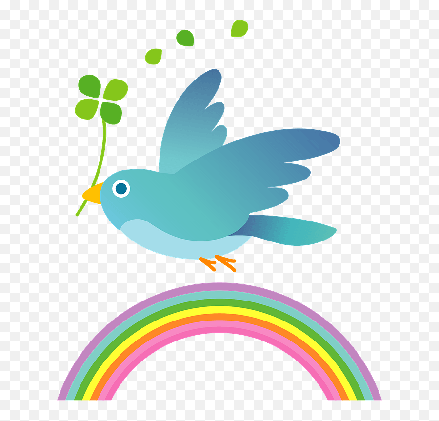 Blue Bird Holding Clover And Flying - Girly Emoji,Rainbow Clipart
