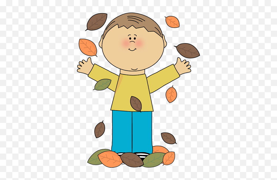 Boy Playing In Leaves Fall Clip Art Boys Png - Clipartix Fall Clipart Kid Emoji,Children Playing Clipart