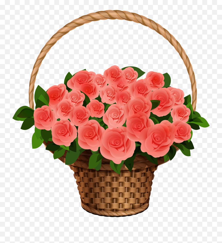 Basket With Red Roses Png Clipart Image - Flower Bouquet Basket Of Flowers Clipart Emoji,Flower Bouquet Clipart