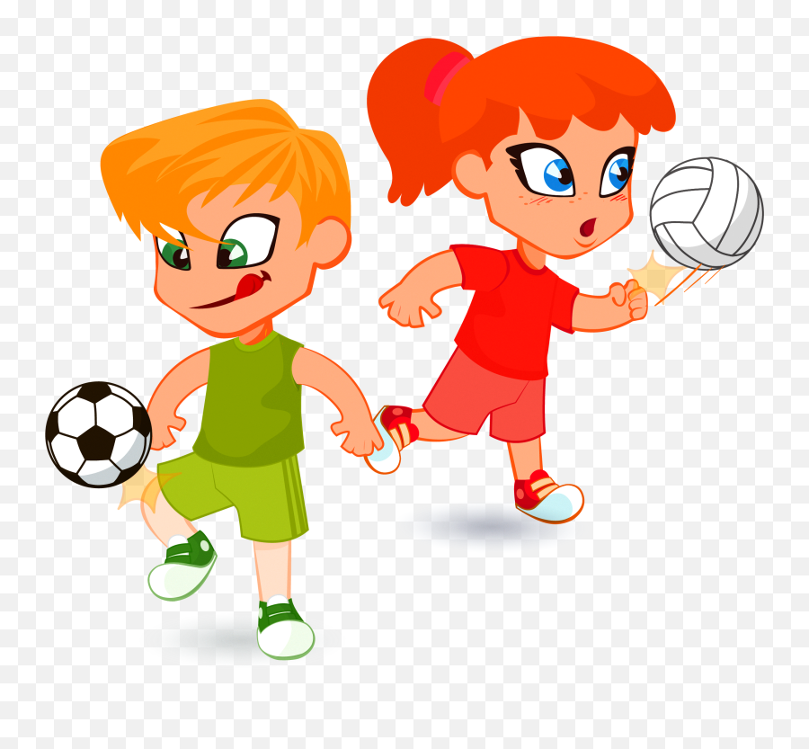 Child Cartoon Illustration - Sport Children Vector Clipart Kids Playing Sport Clip Art Emoji,Children Clipart