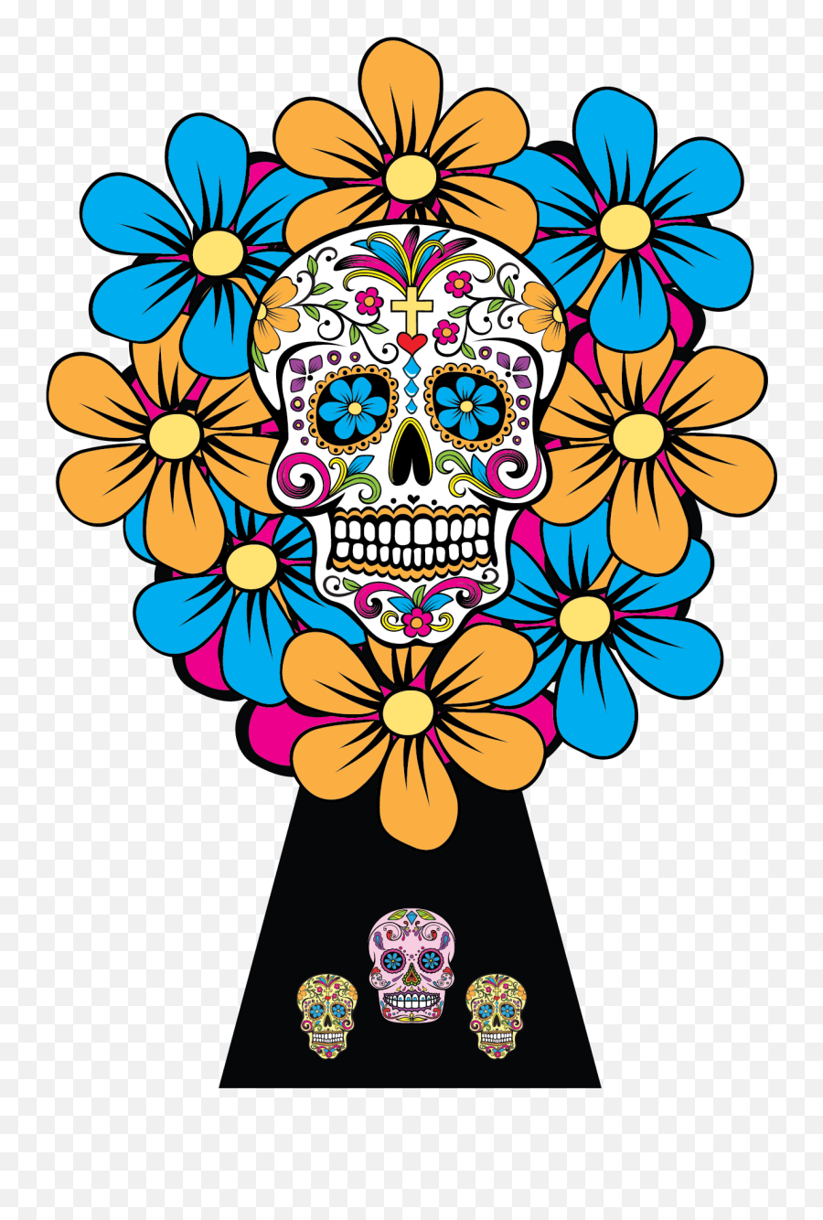 Skulls Of Dia De Los Muertos Png - Skull Dia De Los Muertos Flowers Emoji,Dia De Los Muertos Clipart