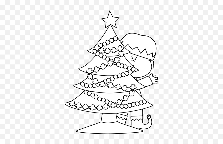 White Elf Behind A Christmas Tree - Behind The Tree Clipart Black And White Emoji,Tree Clipart Black And White