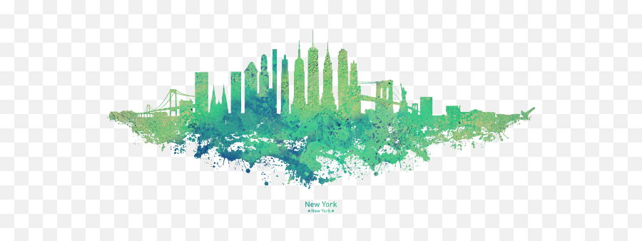 New York City Skyline Watercolor - Mint Green On Black Emoji,Green Watercolor Png