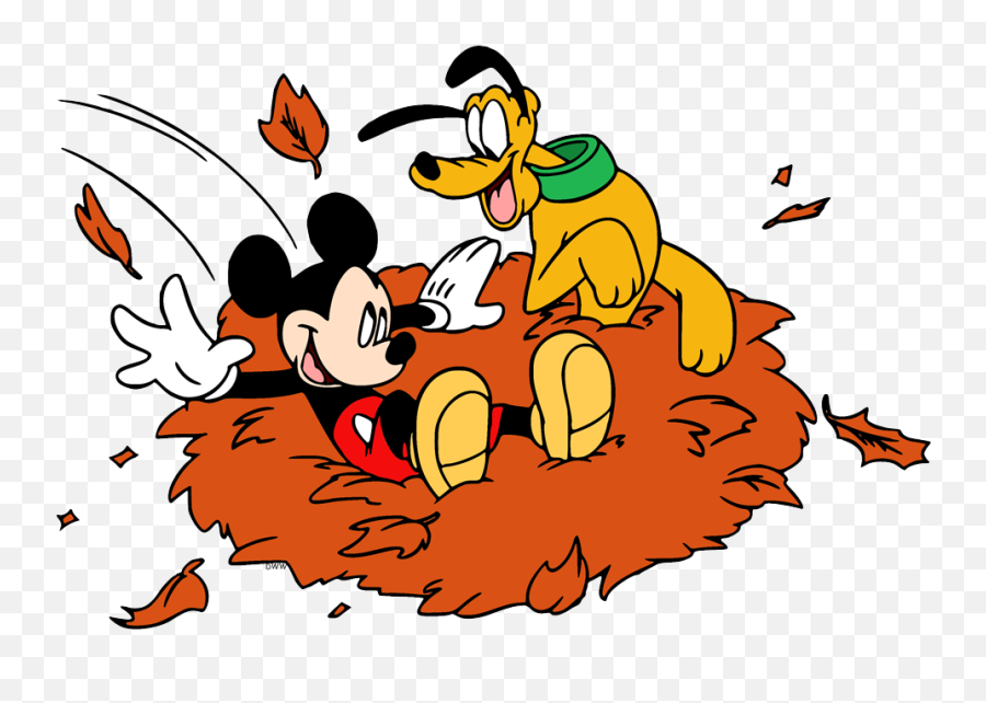 Disney Fall Season Clip Art - Mickey Mouse In Leaves Emoji,Fall Clipart Free