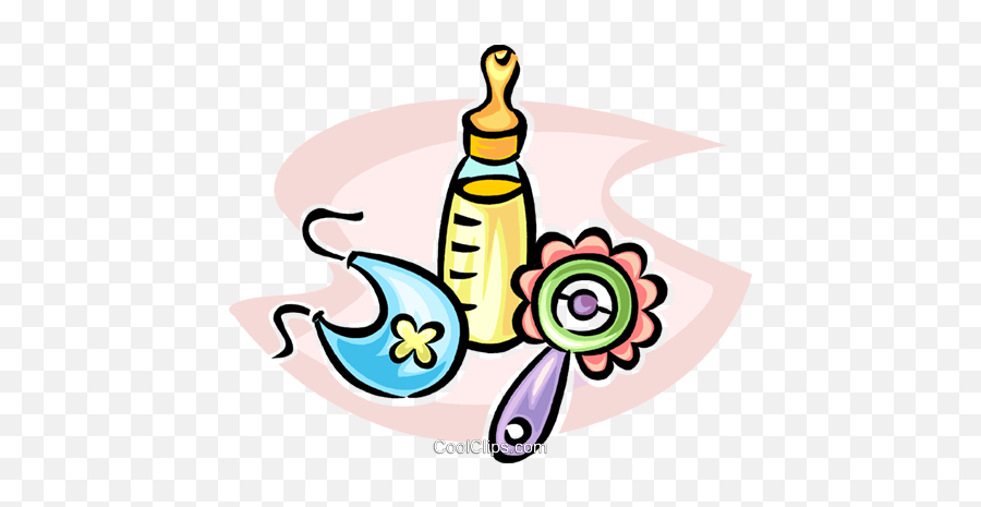 Baby Bottle Rattle And Bib Royalty - Mamadeira Vetor Png Emoji,Baby Rattle Clipart