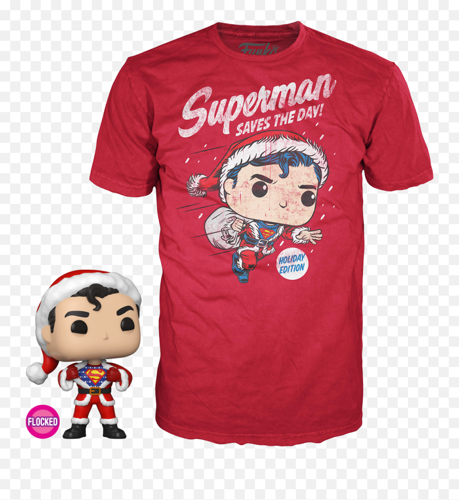 Flocked Christmas Superman Funko Pop - Funko Pop Dc Holiday Superman Flocked Emoji,Superman Logo T Shirts