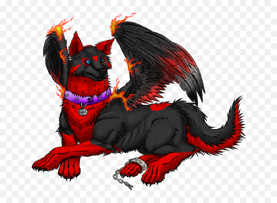 Demon Wolf With - Black And Red Wolf With Wings 700x600 Cute Demon Anime Wolf Emoji,Demon Wings Png