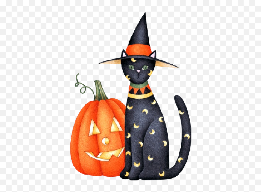 Cat With Pumpkin Cartoon Halloween Images - Gifs Animés Chat Emoji,Halloween Cats Clipart