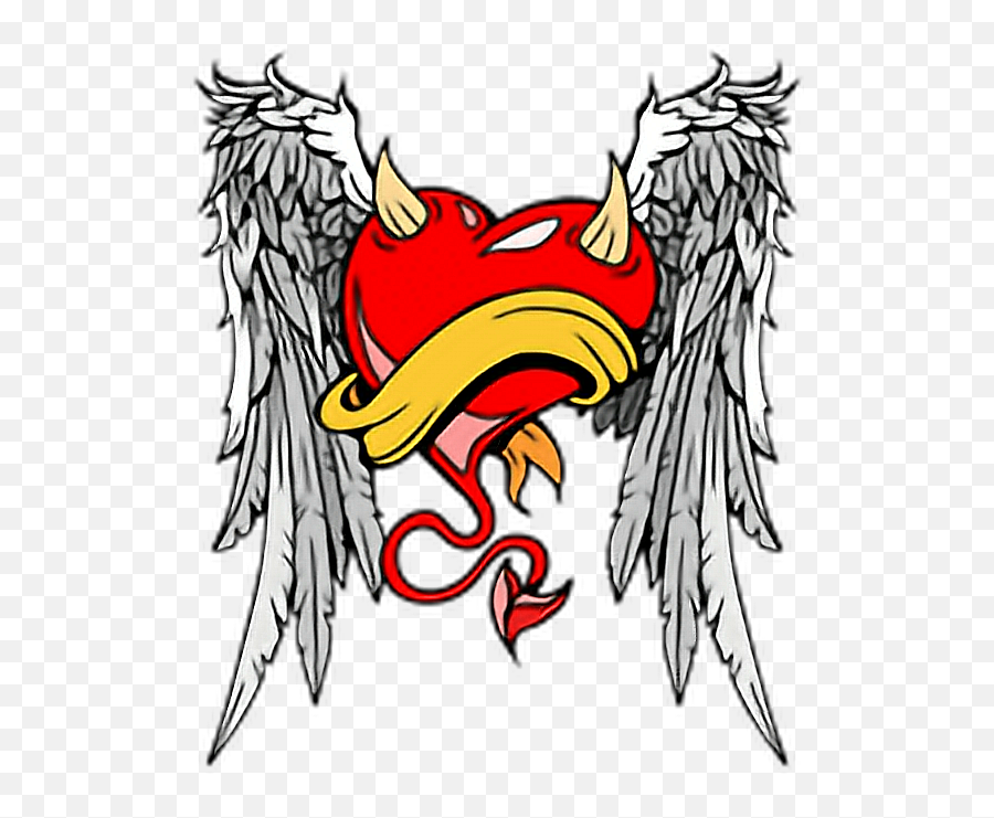Angel Devil Heart Tattoo Red Wings Horns - Devil Heart Angel Devil Wings Heart Emoji,Demon Wings Png