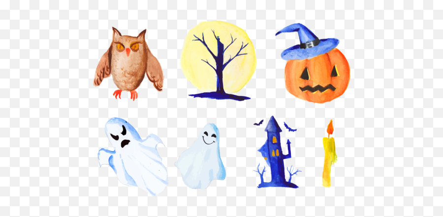Halloween Symbols Watercolor Painting Drawing Orange Line Emoji,Watercolor Pumpkin Clipart