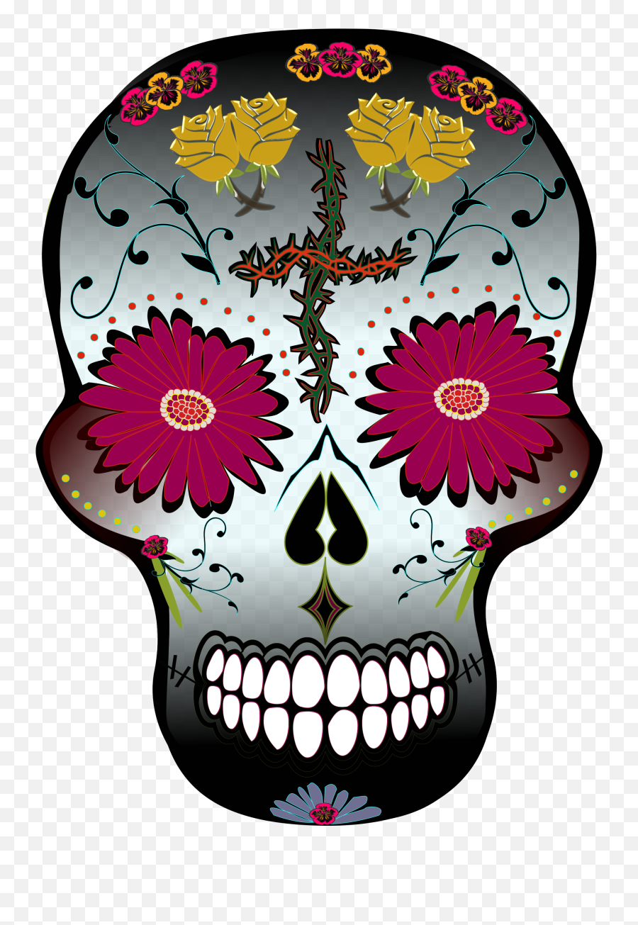 Day Of The Dead Traditional Flower - Skull Emoji,Dia De Los Muertos Clipart