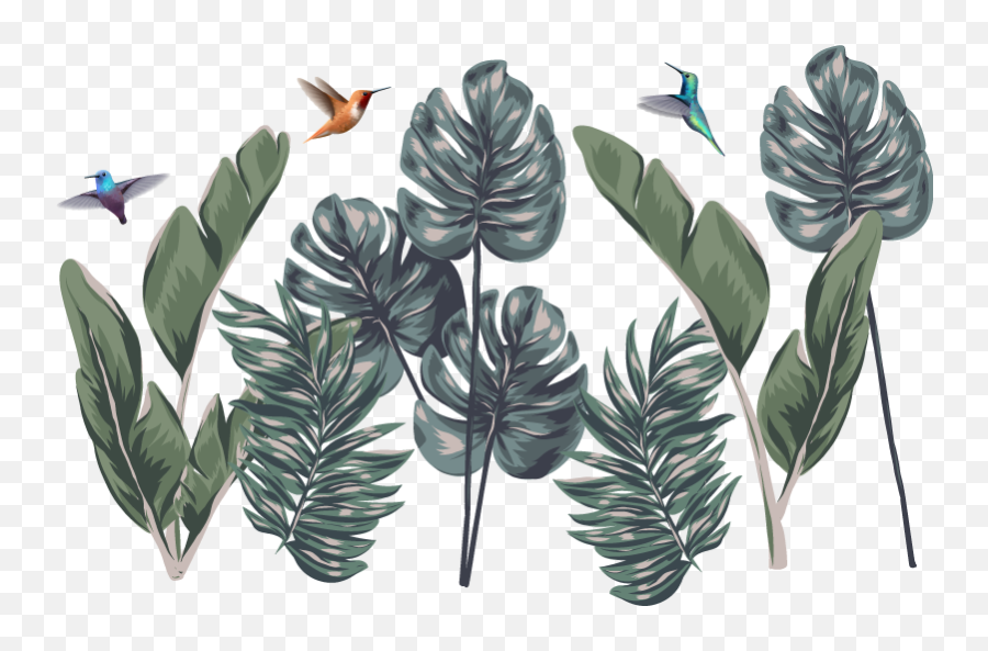 Tropical Leafs With Little Birds Plant Decals Emoji,Tropical Plant Png