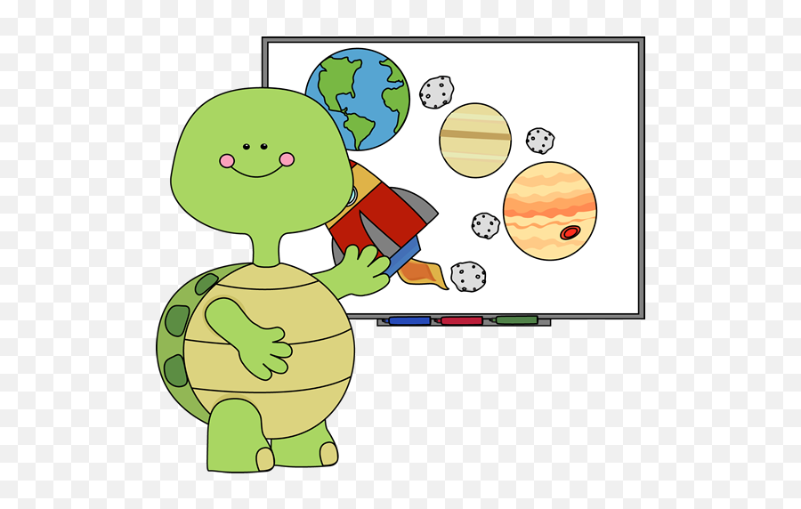 Turtle Teacher At Smart Board Clip Art - Turtle At School Clipart Emoji,Smart Clipart