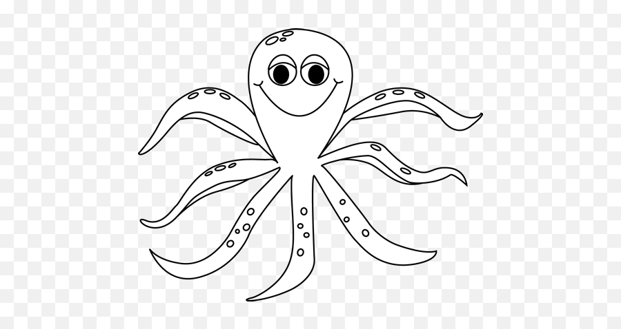 Black And White Octopus Clip Art Image - White Octopus On Black Background Emoji,Octopus Clipart