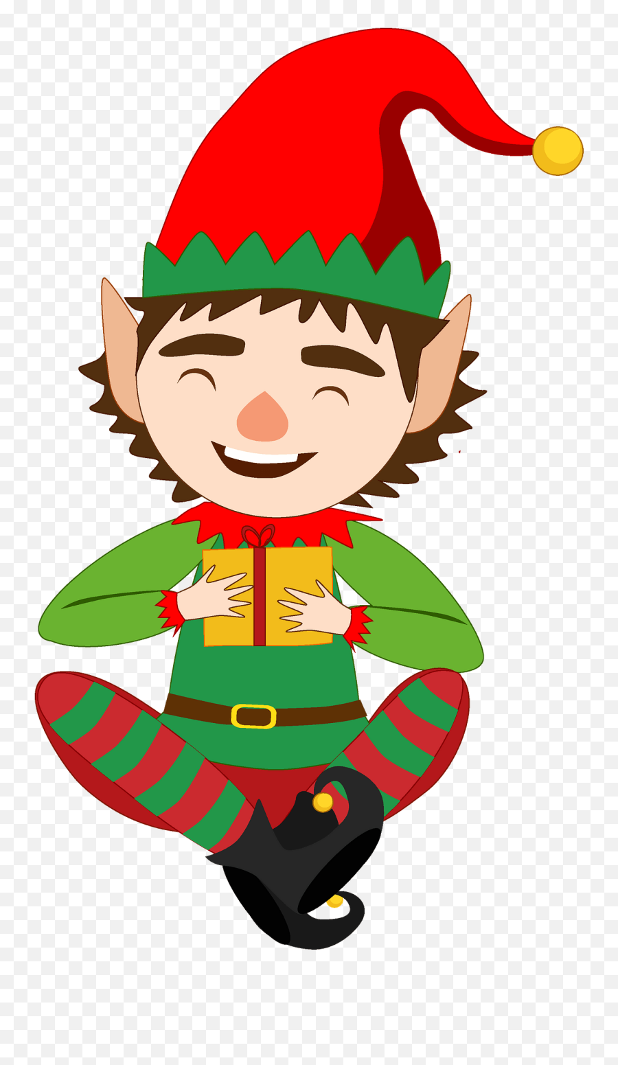 Christmas Elf With Present Clipart - Christmas Elf Emoji,Elf Clipart