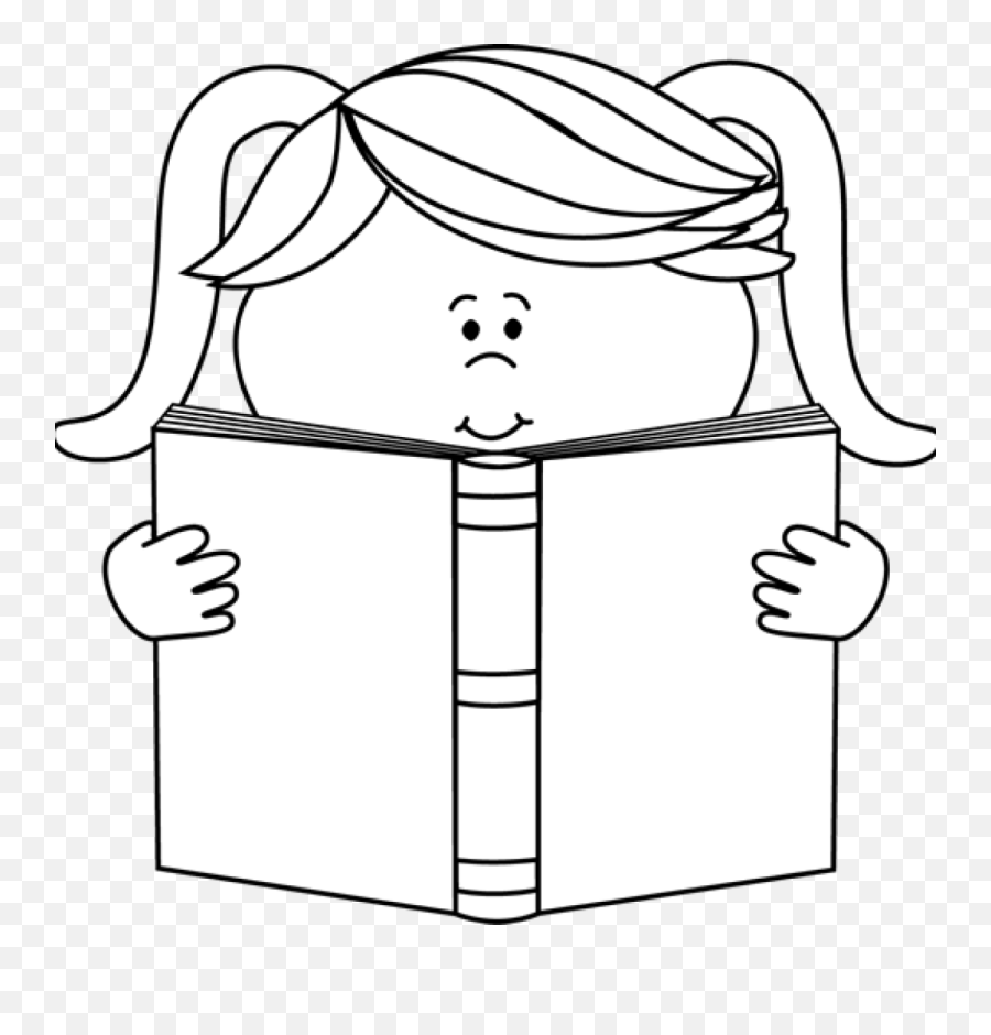 Reading Clip Art - Reading Images Black And White Clip Art Girl Reading Png Emoji,Book Clipart