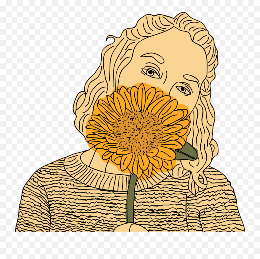 Download Girl Sunflower Drawing Sketch Doodle Art Flower Emoji,Flower Sketch Png