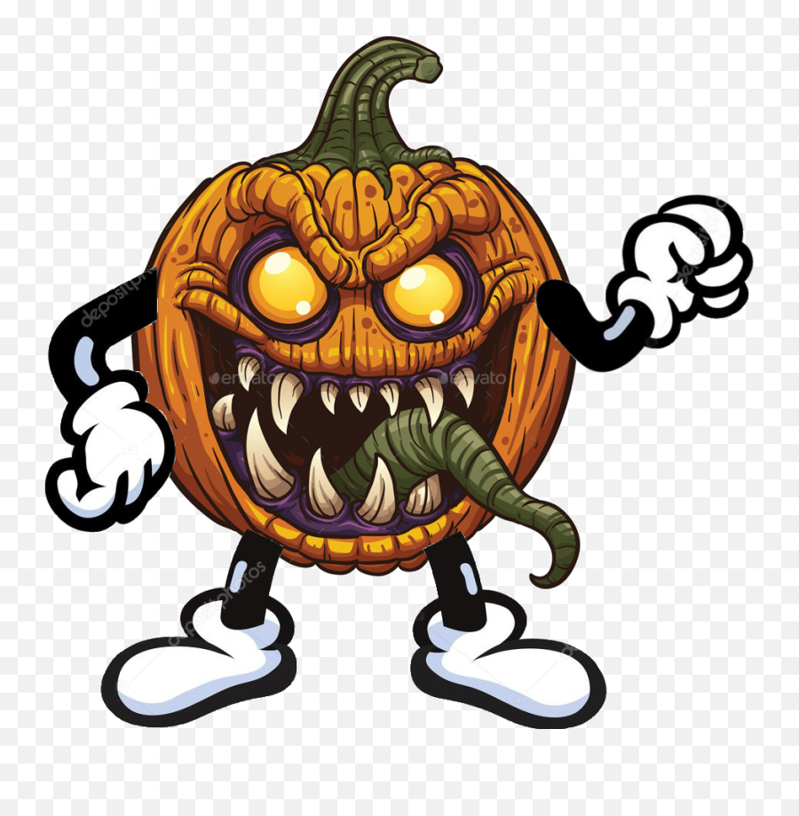 Kürbis Monster - Halloween Cartoon Scary Pumpkin Clipart Calabazas Halloween Para Dibujar Emoji,Halloween Pumpkin Clipart