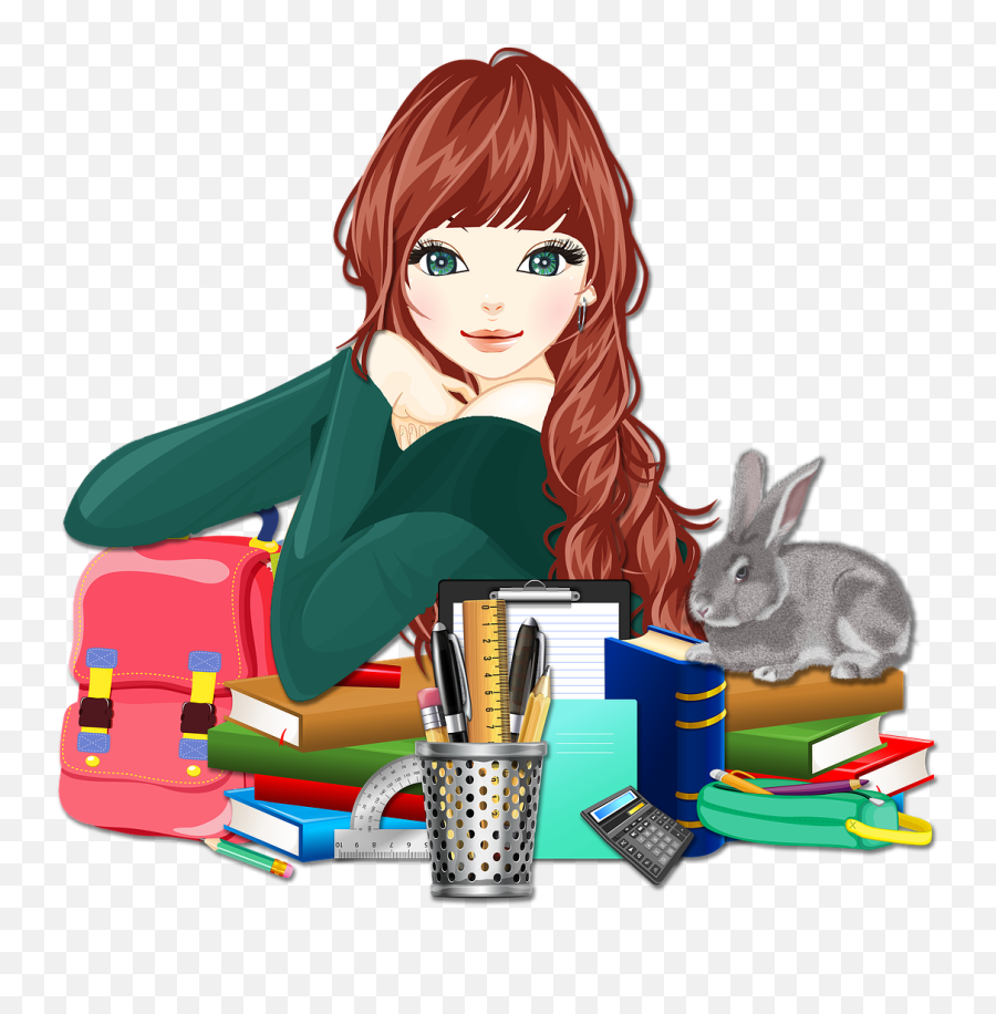 School Girl With Rabbit Clipart Free Download Transparent - School Emoji,Rabbit Clipart