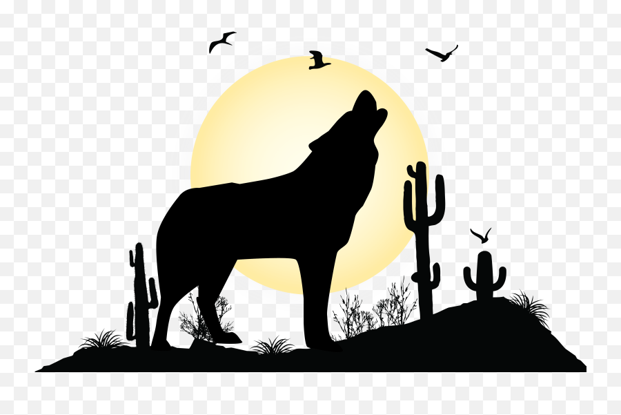Gray Wolf Landscape Silhouette Illustration - Desert Vector Transparent Desert Silhouette Png Emoji,Wolf Silhouette Png
