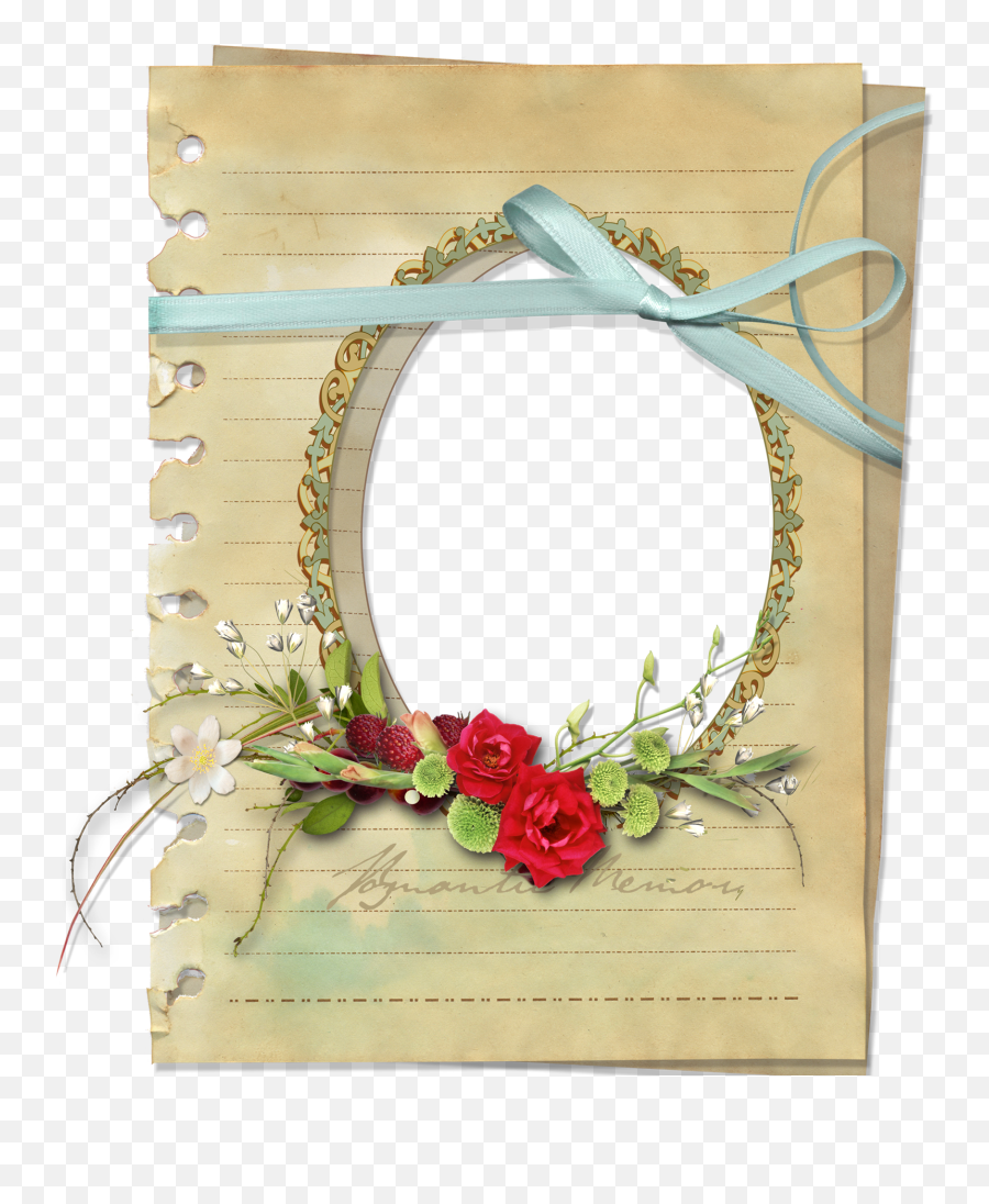 Old Paper Png - Transparent Paper Photo Frame With Red Roses Transparent Rose Ribbon Frame Emoji,Old Paper Png
