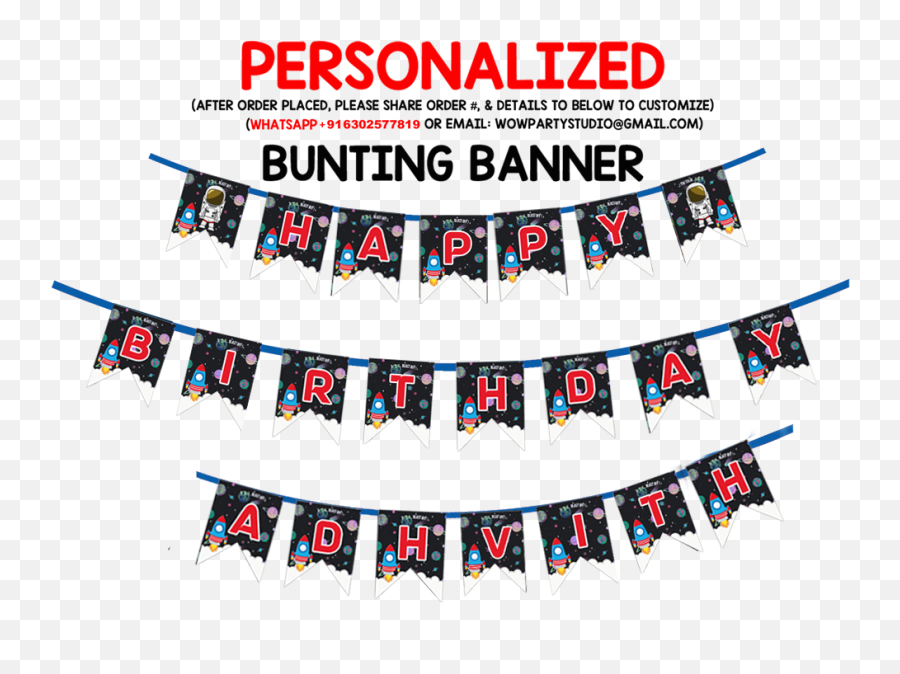 Personalized Space Birthday Bunting Banner With Name Emoji,Buffalo Plaid Clipart
