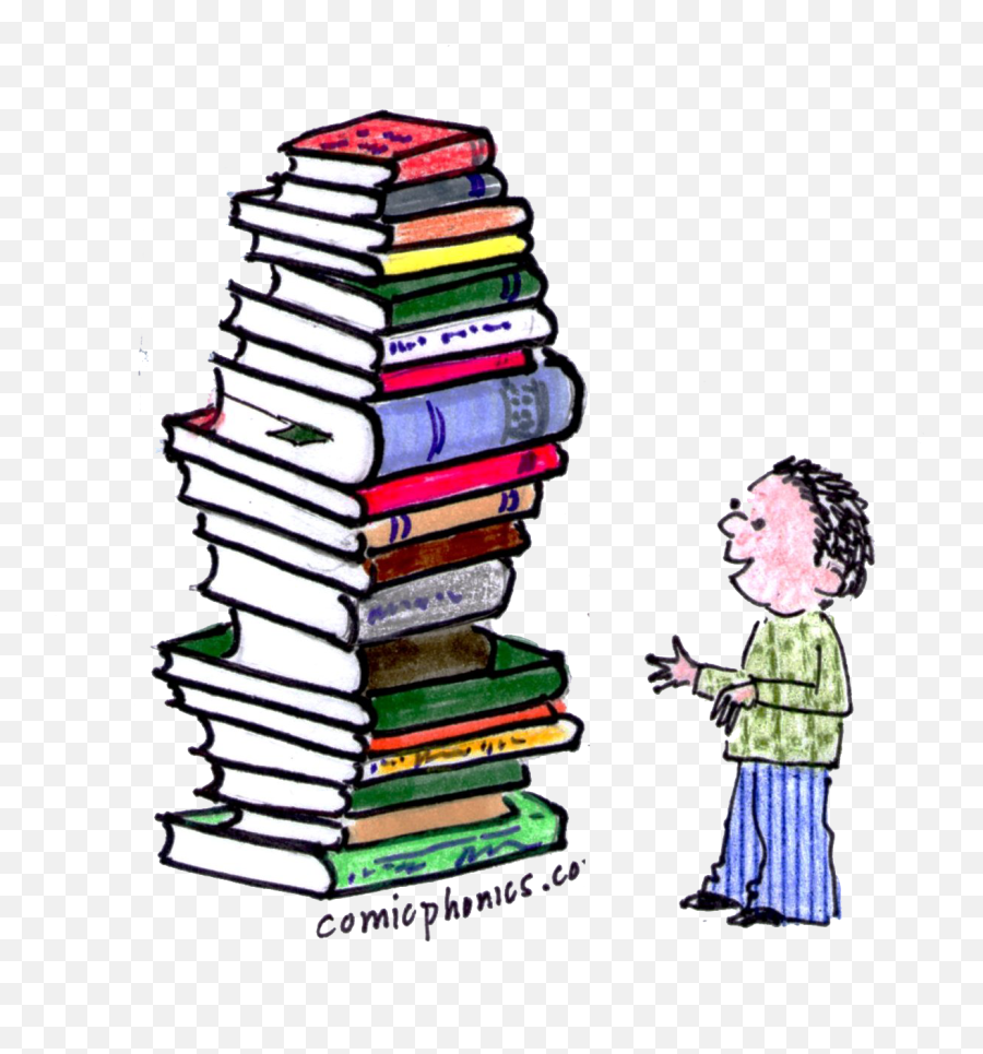 Preschooler Looking At A Tall Stack Of Books - Allusion Many Books Emoji,Stack Of Books Clipart