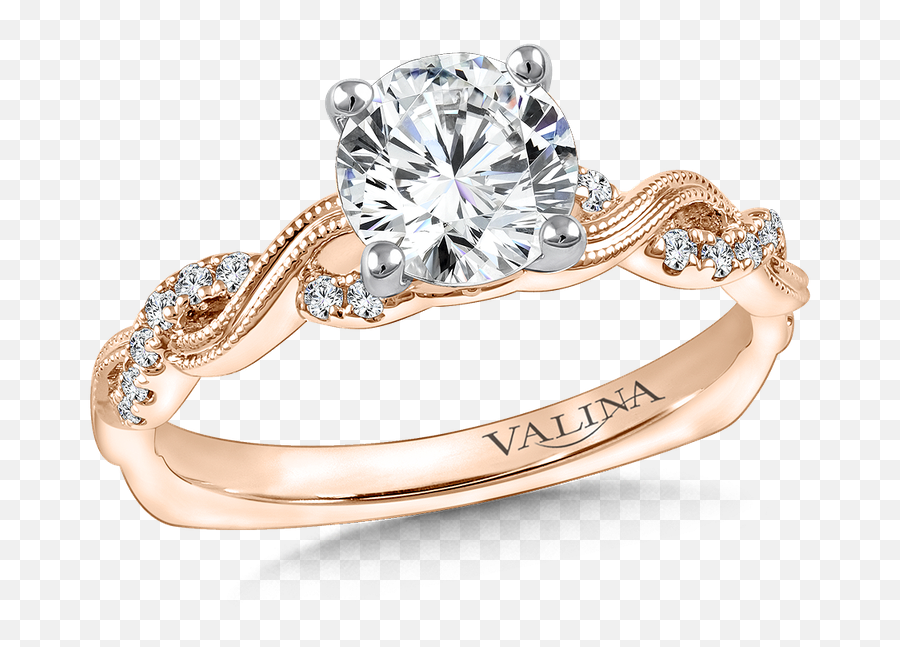 Valina Diamond Engagement Ring Mounting In 14k Rose Gold - Engagement Ring Center Stone With 3 Side Stones Emoji,Diamonds Transparent Background