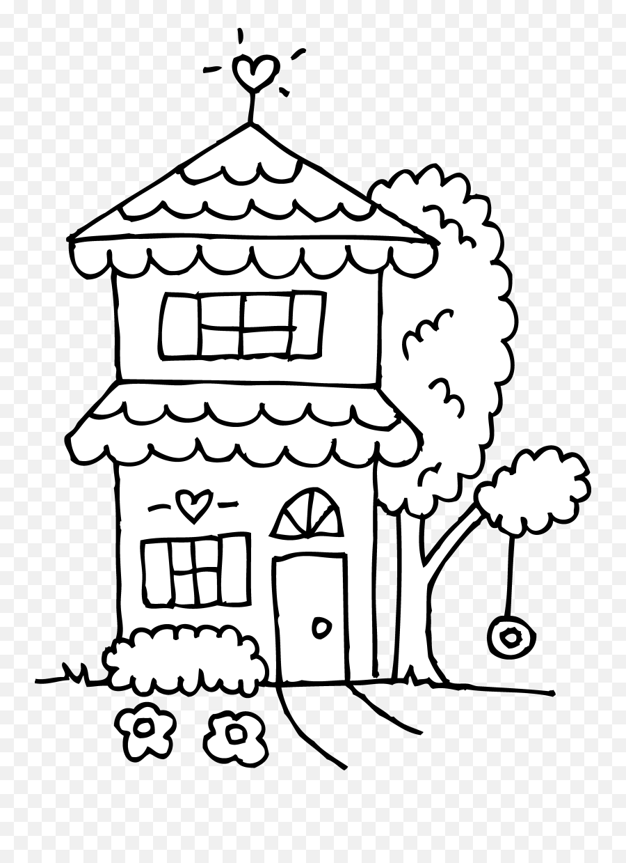 Two Story House Coloring Page - Free Clip Art House Cute Home Clipart Black And White Emoji,House Clipart