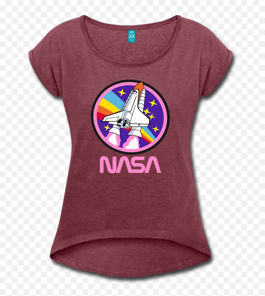 Pink Retro Nasa Space Shuttle Official Logo Womenu0027s Roll - Short Sleeve Emoji,Nasa Worm Logo
