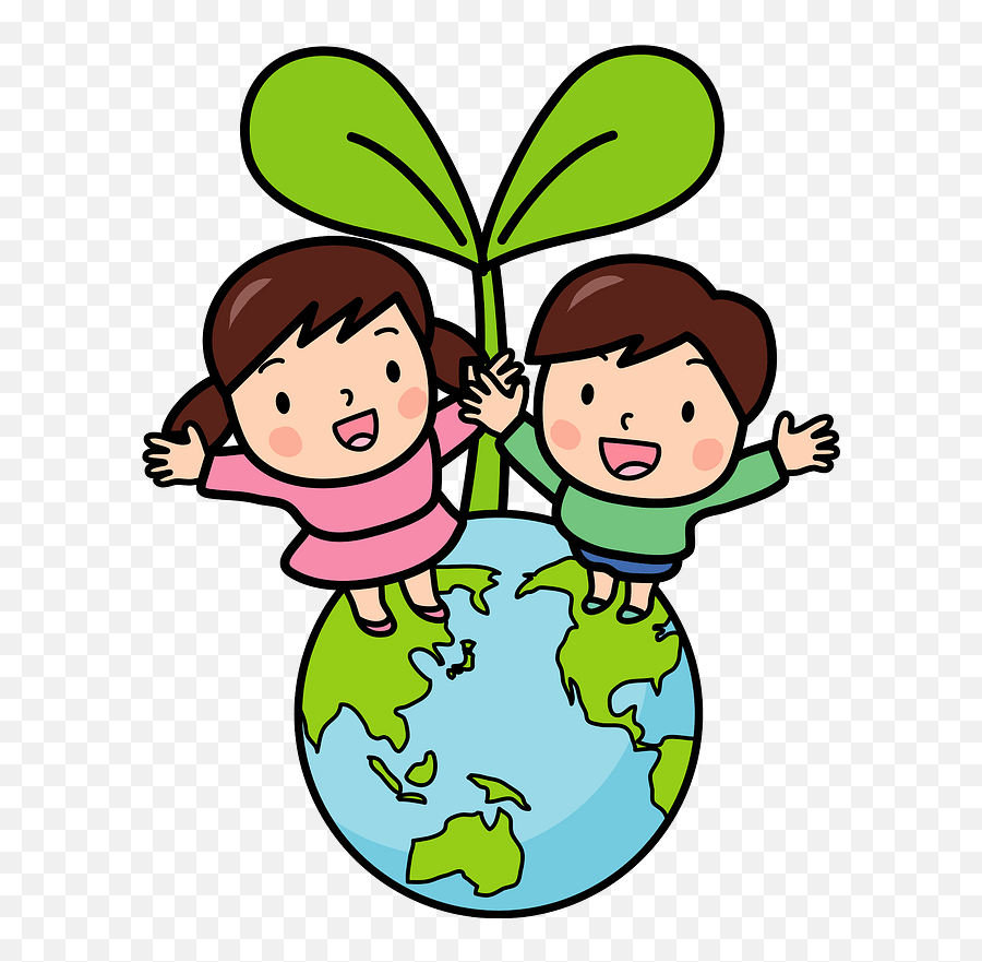 Ecology Children And A Plant Sprout Are On Top Of The Earth Emoji,The World Clipart