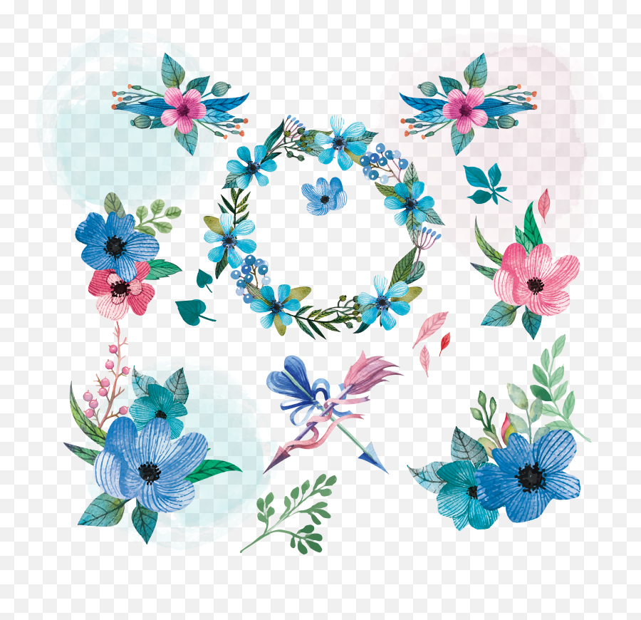 Boho Watercolor Flowers Clipart Free - Watercolor Flower Wreath Blue Emoji,Watercolor Flower Clipart