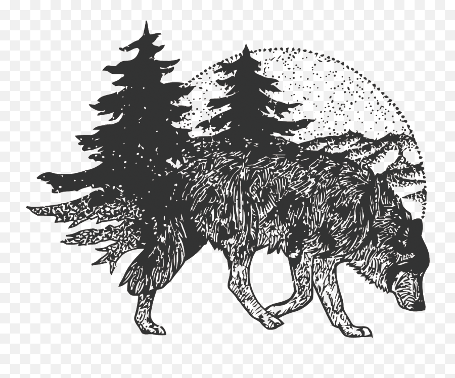 Download T - Shirt Tattoo Vector Wolf Forest Free Frame Emoji,Thanksgiving Border Clipart Black And White